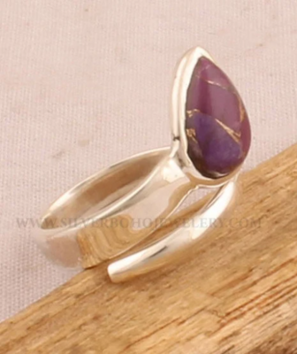Purple Copper Turquoise Pear Gemstone Ring - 925 Sterling Silver Ring - Adjustable Handmade Jewelry - Engagement Ring - Valentine's Day Gift