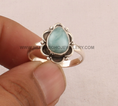 Natural Larimar Gemstone Solid 925 Sterling Silver Ring For Women - Handmade Solid Silver Pear Larimar Ring For Wedding - Ring Gift For Her