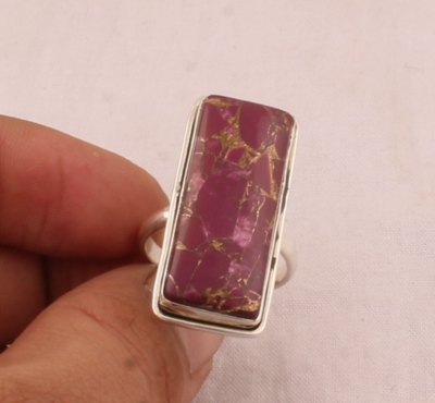 Silver Purple Copper Turquoise Rectangle Gemstone Ring - 925 Sterling Solid Silver Ring - Copper Turquoise Ring - Handmade Ring - Gift Idea