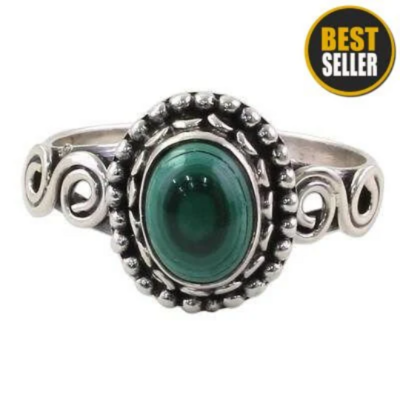 Natural Malachite AAA+Quality Gemstone Ring Cabochon Top Rare Stone Boho Ring,Antique Silver Ring,Middle Finger Ring