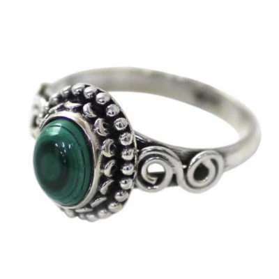 Natural Malachite AAA+Quality Gemstone Ring Cabochon Top Rare Stone Boho Ring,Antique Silver Ring,Middle Finger Ring