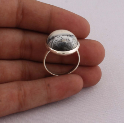 Natural Dendrite Opal Top Gemstone Ring 925-Sterling Silver Ring Middle Finger Ring Antique Silver Ring Engagement Ring Gift For Her