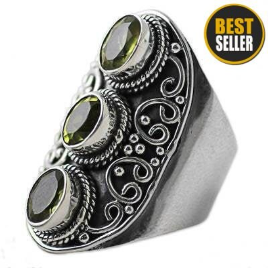 Natural Peridot AAA+Quality Gemstone Handcrafted Ring Cut Faceted Stone Boho Ring Antique Silver Ring Middle Finger Ring