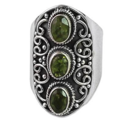 Natural Peridot AAA+Quality Gemstone Handcrafted Ring Cut Faceted Stone Boho Ring Antique Silver Ring Middle Finger Ring