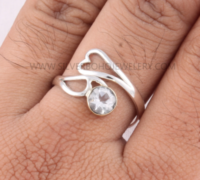 Silver Heart Natural Blue Topaz 925 Sterling Solid Silver Ring For Women - Handmade Round Cut Stone Ring - Heart Silver Ring Gift For Women