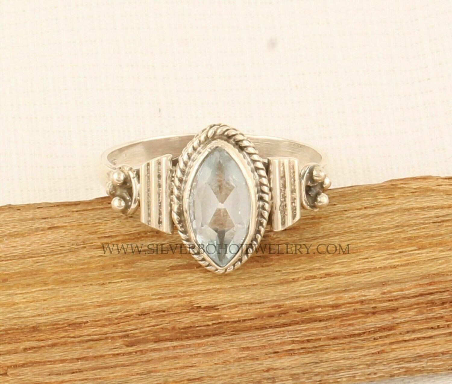 Natural Blue Topaz Marquise Cut Solid 925 Sterling Silver Ring Gifts For Women