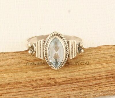 Natural Blue Topaz Marquise Cut Solid 925 Sterling Silver Ring Gifts For Women