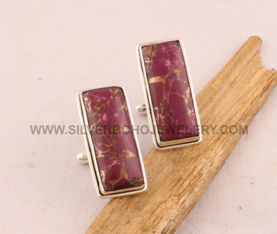 Purple Copper Turquoise Cufflink - 925 Sterling Silver Cufflink - Gemstone Cufflink Jewelry - Bar Cufflink - Men's Cufflink Gift For Him