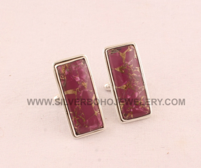 Purple Copper Turquoise Cufflink - 925 Sterling Silver Cufflink - Gemstone Cufflink Jewelry - Bar Cufflink - Men's Cufflink Gift For Him