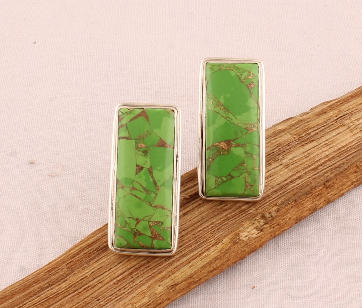 Green Copper Turquoise Cufflink - 925 Sterling Silver Cufflink - Gemstone Cufflink Jewelry - Bar Cufflink - Men's Cufflink Gift For Him