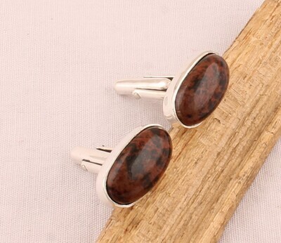 Mahogany Jasper Gemstone Cufflink - 925 Sterling Silver Cufflink - Gemstone Cufflink Jewelry - Oval Cufflink - Men's Cufflink Gift For Him