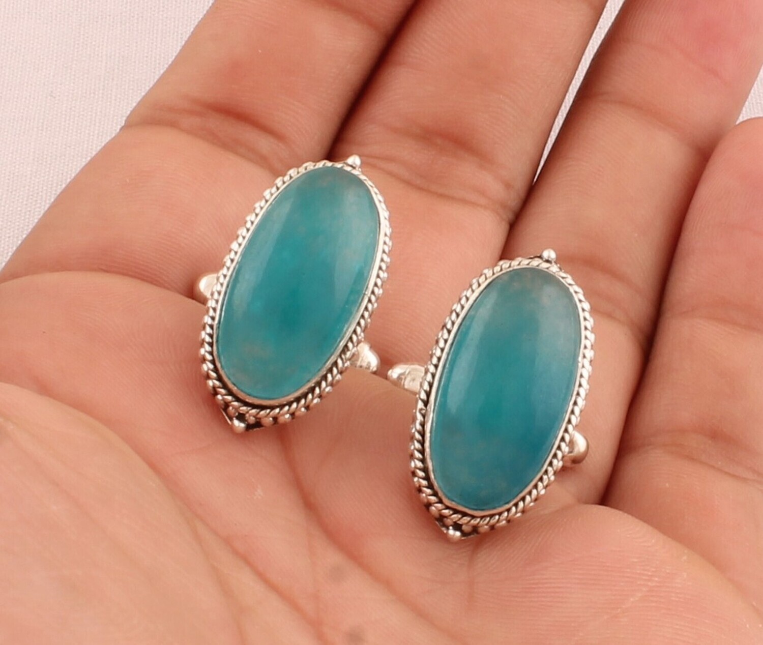 Blue Jade Gemstone Cufflink - 925 Sterling Silver Cufflink - Gemstone Cufflink Jewelry - Oval Cufflink - Men's Cufflink Gift For Him