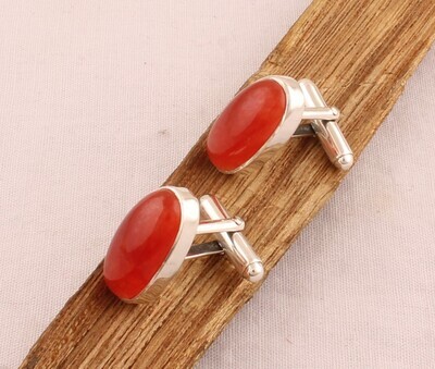 Red Jade Gemstone Cufflink - 925 Sterling Silver Cufflink - Gemstone Cufflink Jewelry - Oval Cufflink - Men's Cufflink Gift For Him