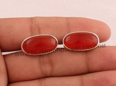 Red Jade Gemstone Cufflink - 925 Sterling Silver Cufflink - Gemstone Cufflink Jewelry - Oval Cufflink - Men's Cufflink Gift For Him