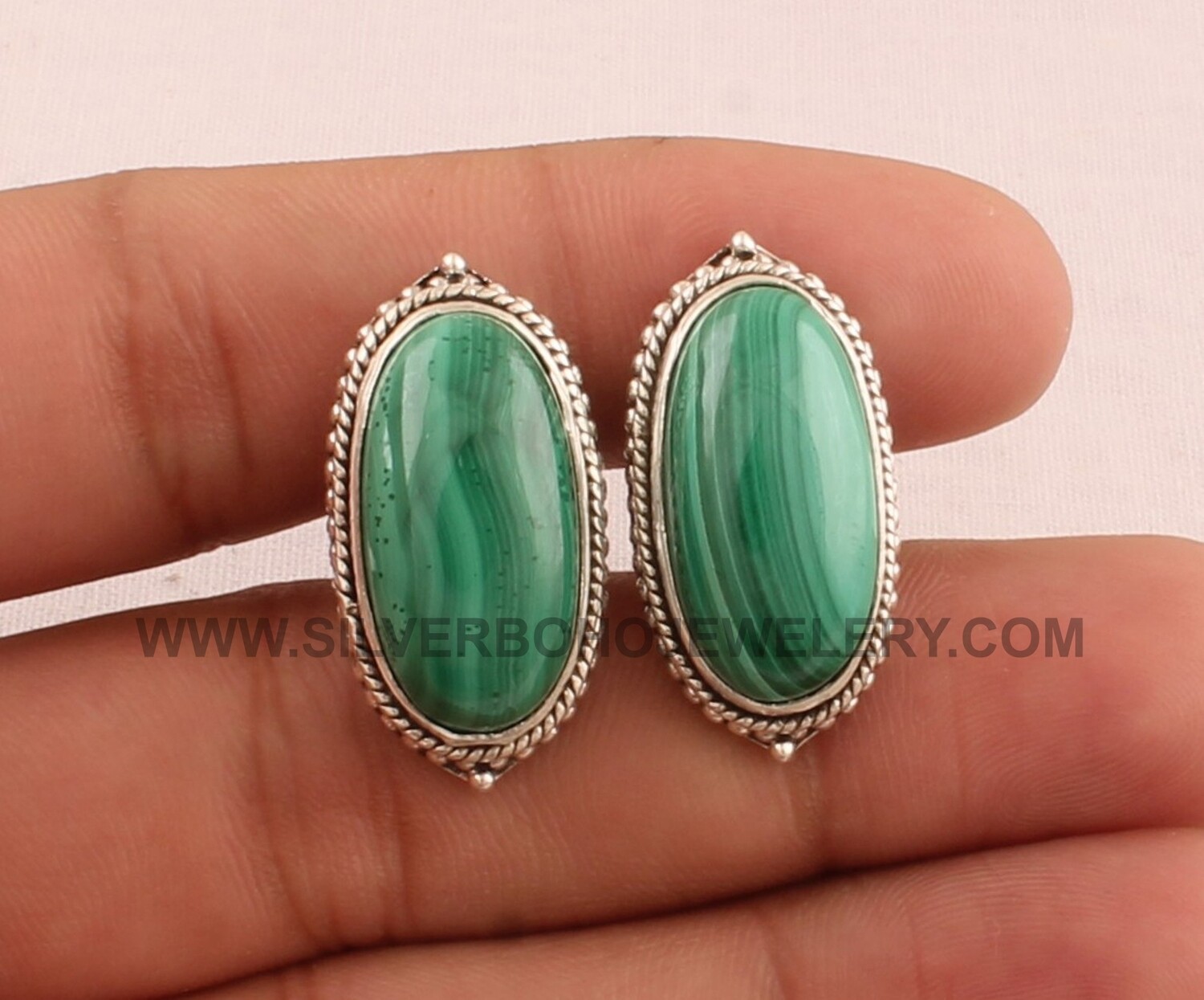 Malachite Gemstone Cufflink - 925 Sterling Silver Cufflink - Gemstone Cufflink Jewelry - Oval Cufflink - Men's Cufflink Gift For Him