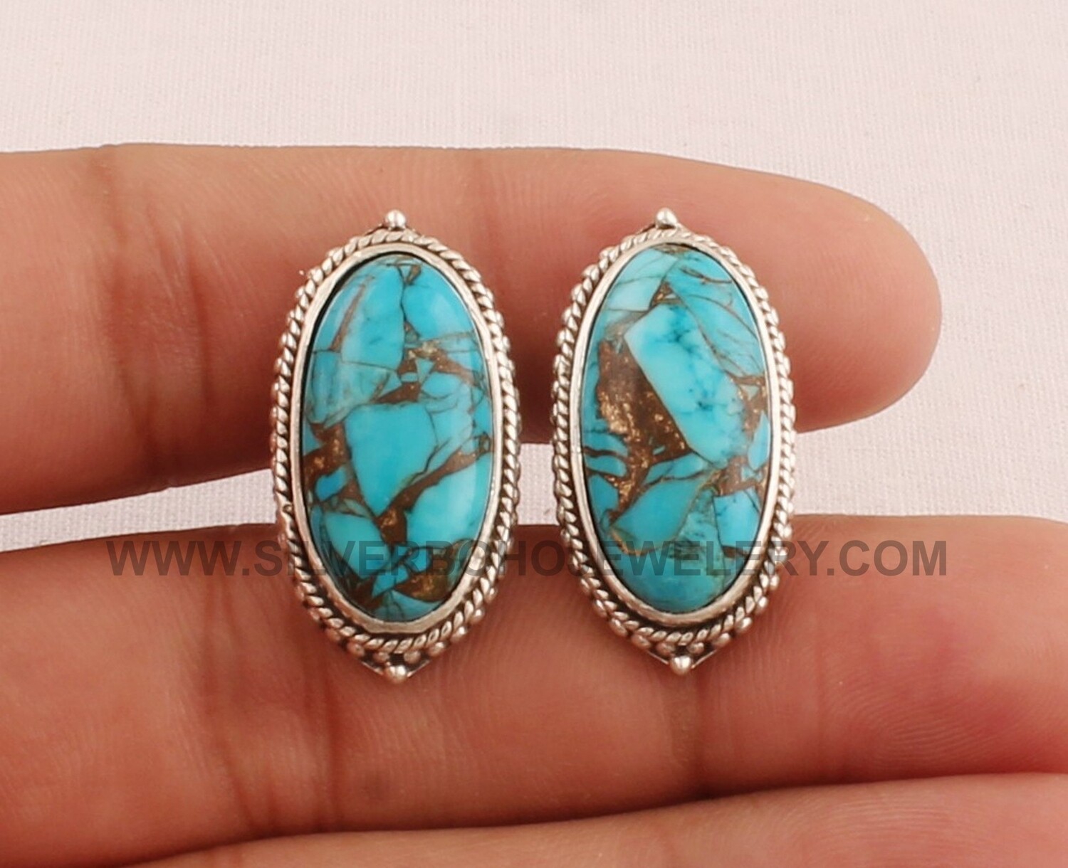 Blue Copper Turquoise Cufflink - 925 Sterling Silver Cufflink - Gemstone Cufflink Jewelry - Oval Cufflink - Men's Cufflink Gift For Him