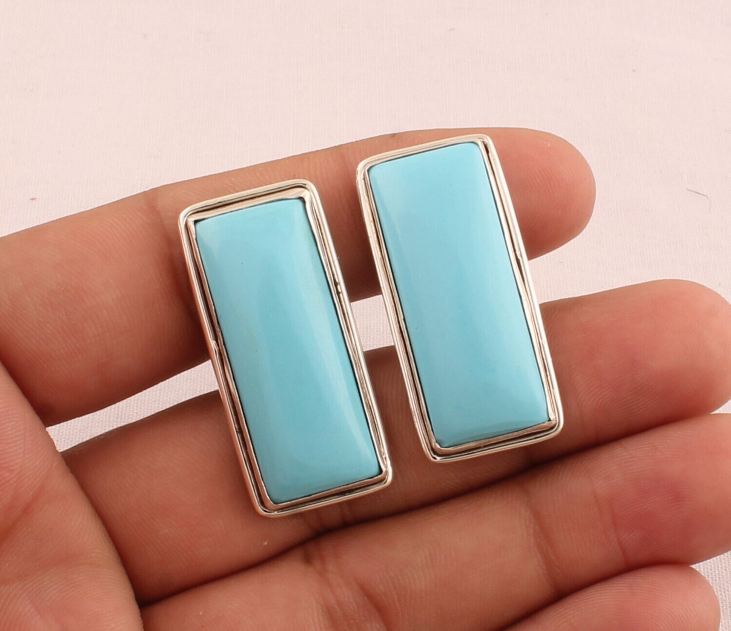 Blue Turquoise Cufflink - 925 Sterling Silver Cufflink - Gemstone Cufflink Jewelry - Bar Cufflink - Men's Cufflink Gift For Him