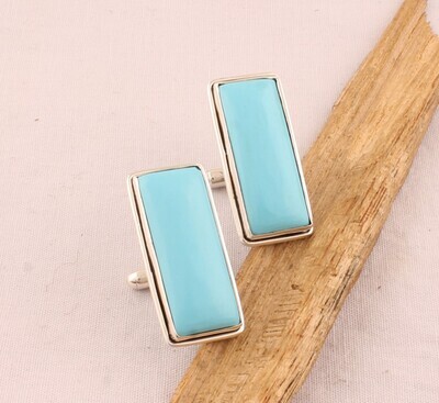 Blue Turquoise Cufflink - 925 Sterling Silver Cufflink - Gemstone Cufflink Jewelry - Bar Cufflink - Men's Cufflink Gift For Him