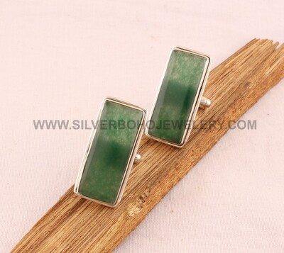 Green Jade Cufflink - 925 Sterling Silver Cufflink - Gemstone Cufflink Jewelry - Bar Cufflink - Men's Cufflink Gift For Him