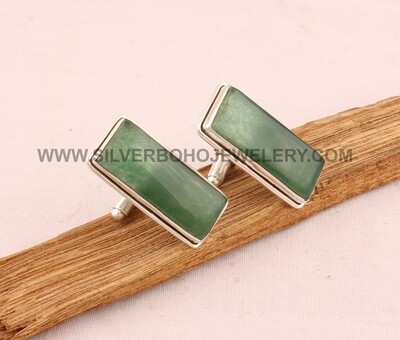 Green Jade Cufflink - 925 Sterling Silver Cufflink - Gemstone Cufflink Jewelry - Bar Cufflink - Men's Cufflink Gift For Him