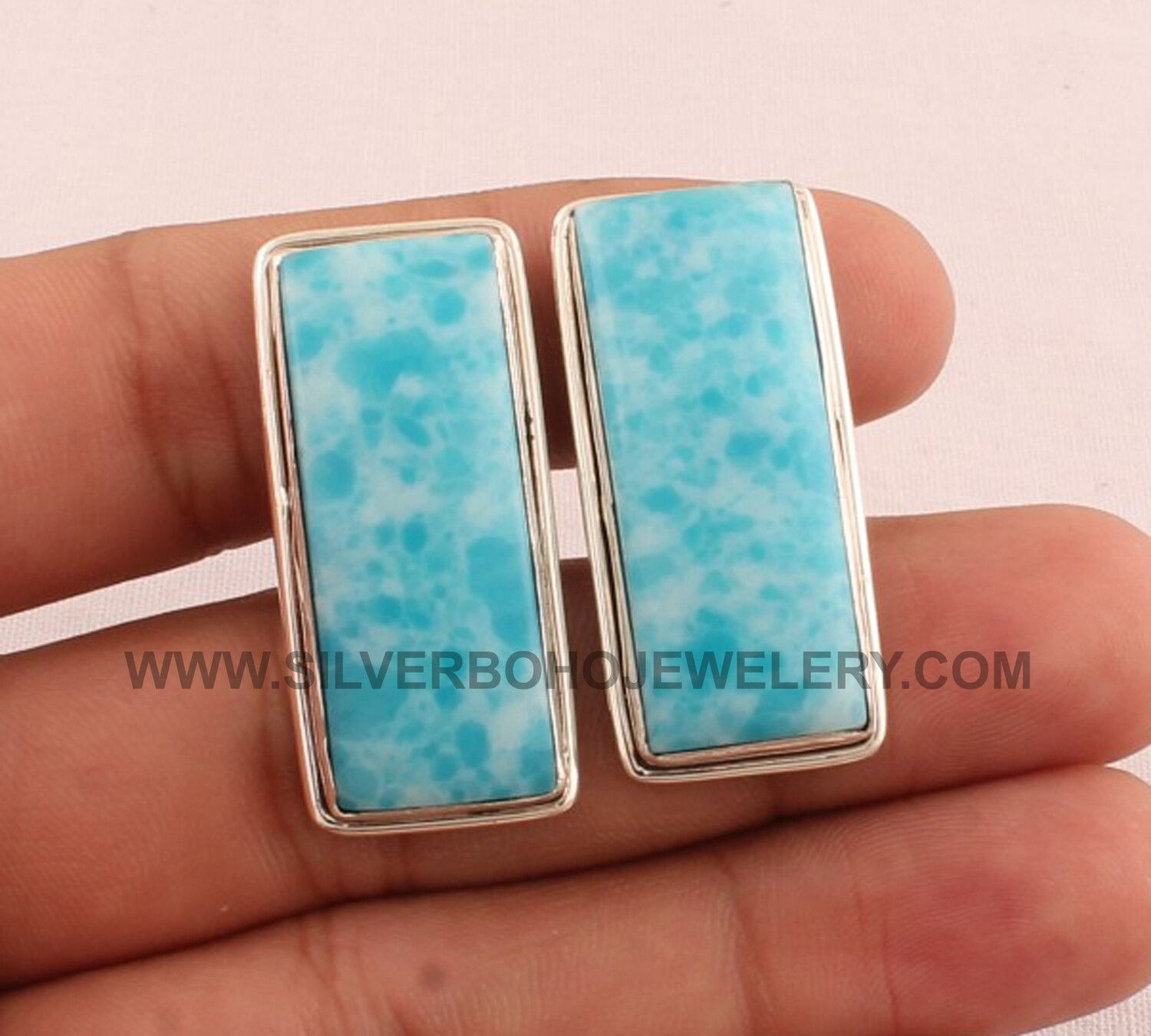 Larimar Cufflink - 925 Sterling Silver Cufflink - Gemstone Cufflink Jewelry - Bar Cufflink - Men's Cufflink Gift For Him