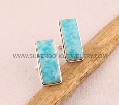 Larimar Cufflink - 925 Sterling Silver Cufflink - Gemstone Cufflink Jewelry - Bar Cufflink - Men's Cufflink Gift For Him