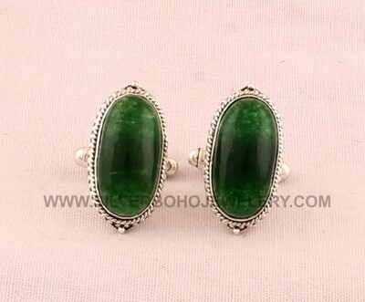 Green Jade Gemstone Cufflink - 925 Sterling Silver Cufflink - Gemstone Cufflink Jewelry - Oval Cufflink - Men's Cufflink Gift For Him