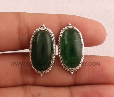 Green Jade Gemstone Cufflink - 925 Sterling Silver Cufflink - Gemstone Cufflink Jewelry - Oval Cufflink - Men's Cufflink Gift For Him