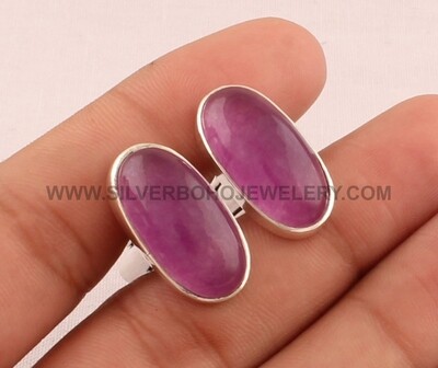 Purple Jade Gemstone Cufflink - 925 Sterling Silver Cufflink - Gemstone Cufflink Jewelry - Oval Cufflink - Men's Cufflink Gift For Him