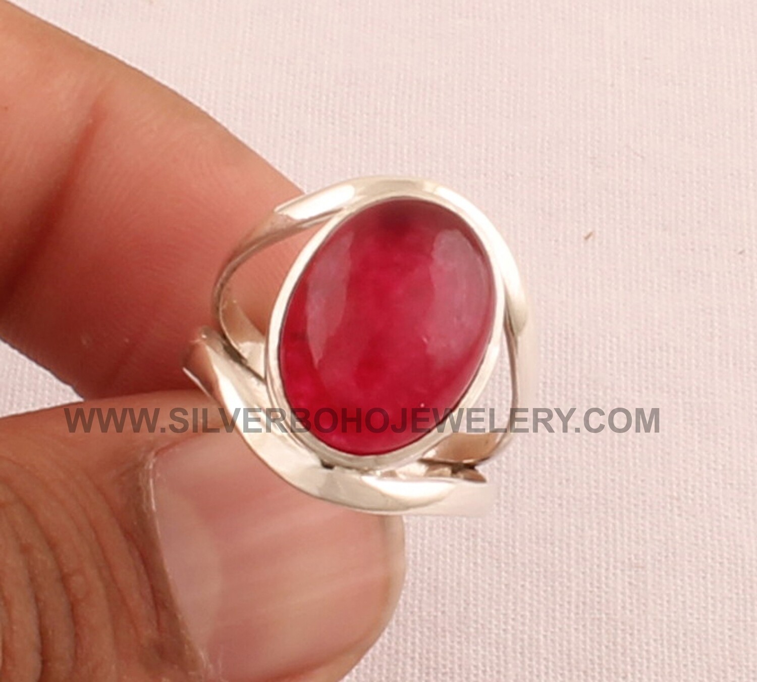 Ruby Jade Ring - Solid 925 Sterling Silver Ring - Designer Double Band Ring - Engagement Oval Shape Ring - Handmade Ring For Women
