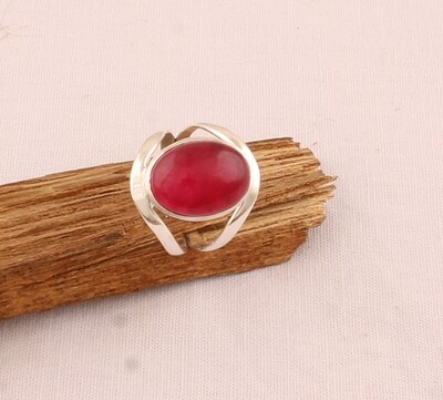 Ruby Jade Ring - Solid 925 Sterling Silver Ring - Designer Double Band Ring - Engagement Oval Shape Ring - Handmade Ring For Women