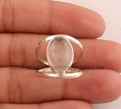 Rose Quartz Ring - Solid 925 Sterling Silver Ring - Designer Double Band Ring - Engagement Oval Shape Ring - Handmade Ring For Women