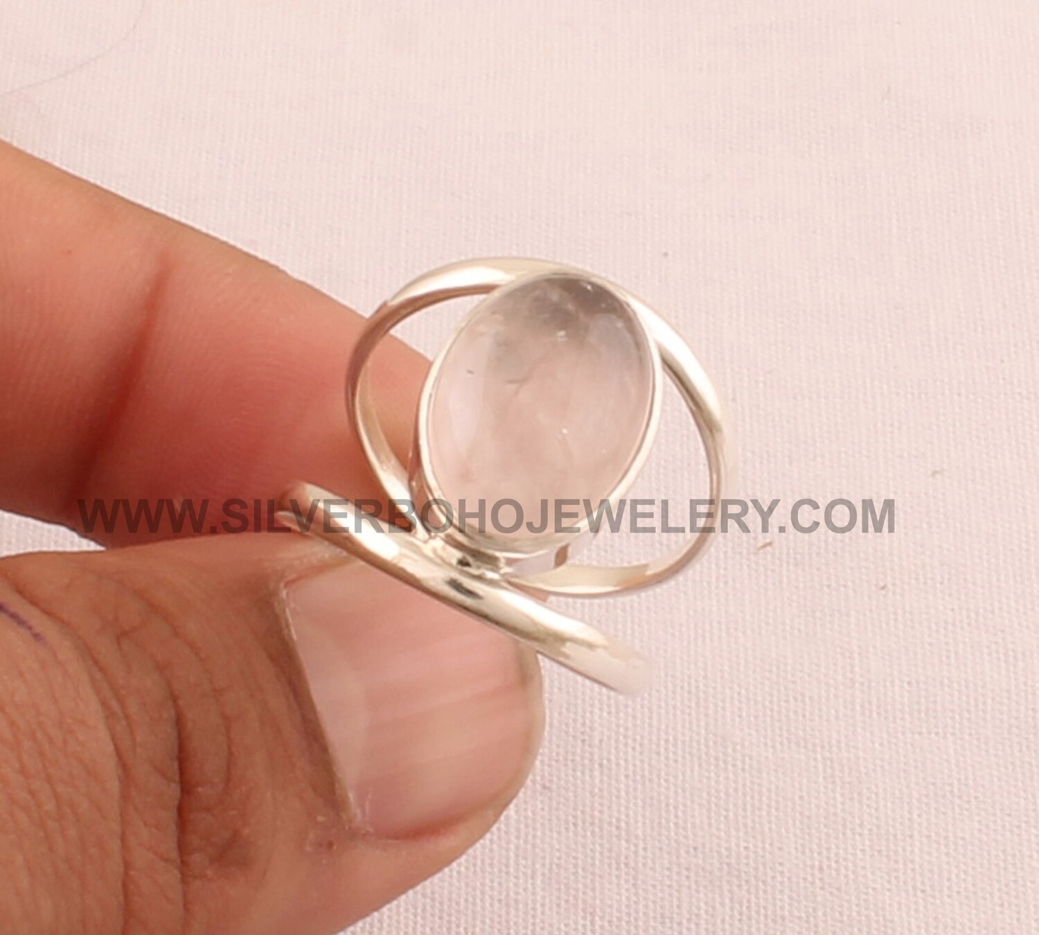 Rose Quartz Ring - Solid 925 Sterling Silver Ring - Designer Double Band Ring - Engagement Oval Shape Ring - Handmade Ring For Women