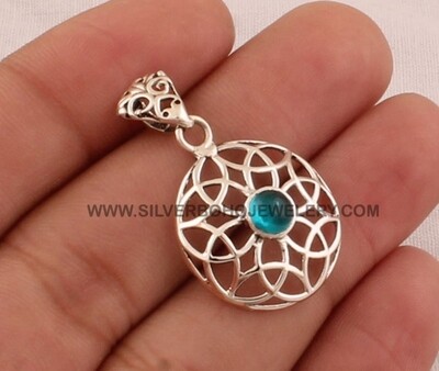 Blue Topaz Gemstone Necklace, AAA+Quality, Round Necklace, Flower Pendant
, Handcrafted Christmas Necklace