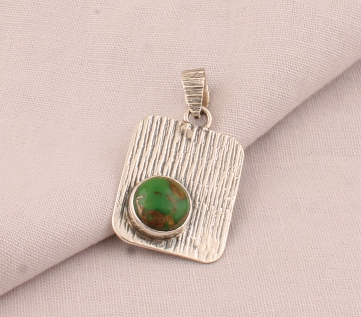 Green Copper Turquoise Round Solid 925 Sterling Silver Necklace Pendant For Women