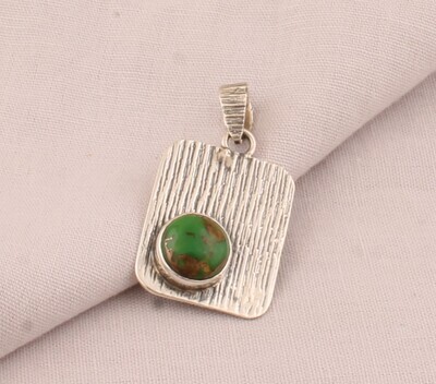 Green Copper Turquoise Round Solid 925 Sterling Silver Necklace Pendant For Women