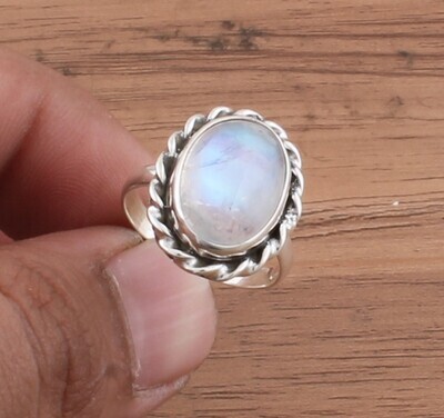 Rainbow Moonstone Ring - Solid 925 Sterling Silver Ring - Designer Ring - Engagement Oval Shape Ring - Handmade Ring For Women Gifts Idea