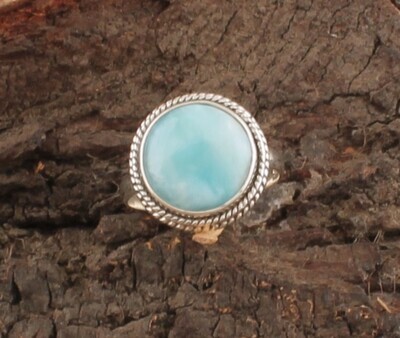 Natural Larimar Ring - Solid 925 Sterling Silver Ring - Designer Ring - Engagement Round Shape Ring - Handmade Ring For Women Gifts Idea