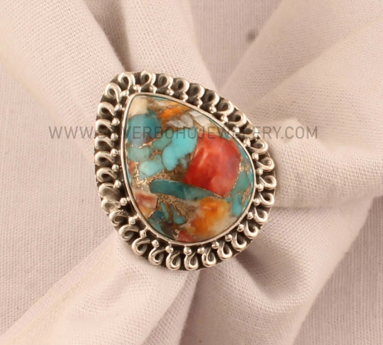 Designer Handmade Antiqued Silver Ring - Oyster Copper Turquoise Ring - 925 Sterling Silver Ring Oxidized Silver Ring For Women Gift Idea