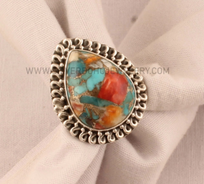 Designer Handmade Antiqued Silver Ring - Oyster Copper Turquoise Ring - 925 Sterling Silver Ring Oxidized Silver Ring For Women Gift Idea