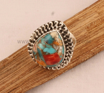 Designer Handmade Antiqued Silver Ring - Oyster Copper Turquoise Ring - 925 Sterling Silver Ring Oxidized Silver Ring For Women Gift Idea