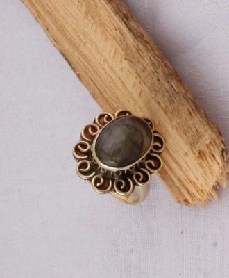 Natural Labradorite Brass Ring Designer Brass Ring