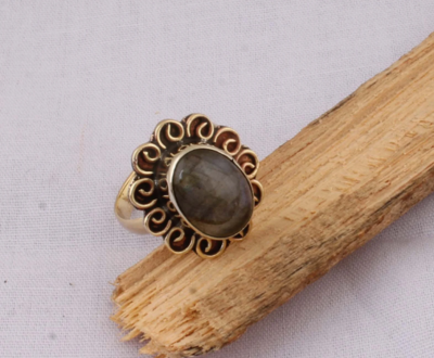 Natural Labradorite Brass Ring Designer Brass Ring
