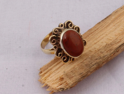 Amazing Red Jade Top Quality Gemstone Ring, Boho Oval Ring, Yellow Brass Ring, Middle Finger Ring, Wedding Ring One OF Kind, Fashion Item Ring