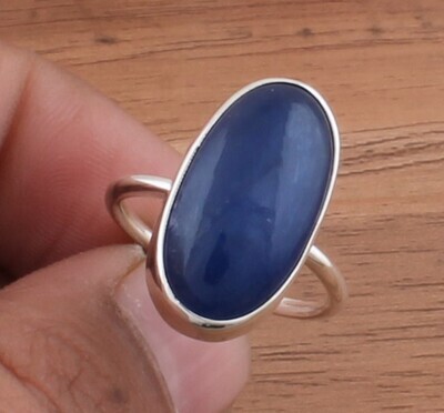 Blue Jade Oval Gemstone Solid 925 Sterling Silver Ring For Women - Handmade Jade Silver Simple Ring For Wedding Gifts Idea - Blue Stone Ring