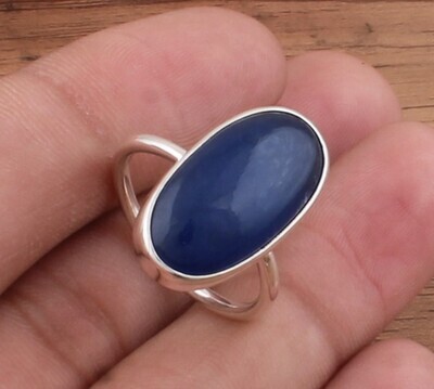 Blue Jade Oval Gemstone Solid 925 Sterling Silver Ring For Women - Handmade Jade Silver Simple Ring For Wedding Gifts Idea - Blue Stone Ring