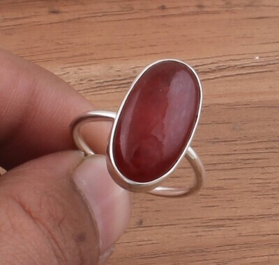 Red Jade Oval Gemstone Solid 925 Sterling Silver Ring For Women - Handmade Jade Silver Simple Ring For Wedding Gifts - Red Stone Ring