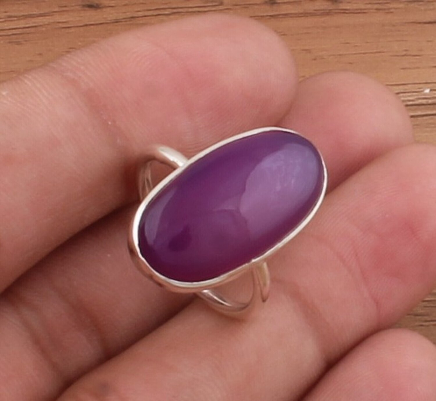 Purple Jade Oval Gemstone Solid 925 Sterling Silver Ring For Women - Handmade Jade Silver Simple Ring For Wedding Gifts Her - Purple Stone Ring