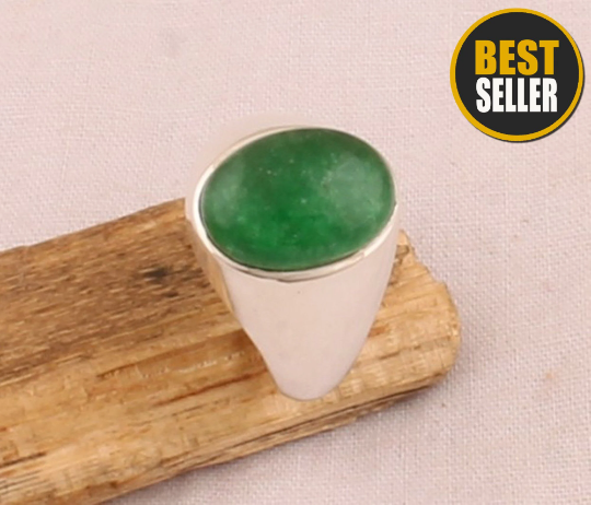 Green Jade Oval Shape Gemstone Silver Ring - 925 Sterling Solid Silver Ring - Semiprecious Gemstone Ring - June Birthstone - Gift For Her