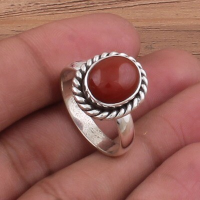 Red Onyx Ring - Solid 925 Sterling Silver Ring - Designer Ring - Weddings Oval Shape Ring - Handmade Ring For Women Gifts Her
